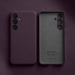 Custodia per telefono melkco in vera pelle con texture litchi e cornice metallica per l'obiettivo., For Samsung Galaxy S24 Ultra 5G, For Samsung Galaxy S24+ 5G, For Samsung Galaxy S24 5G