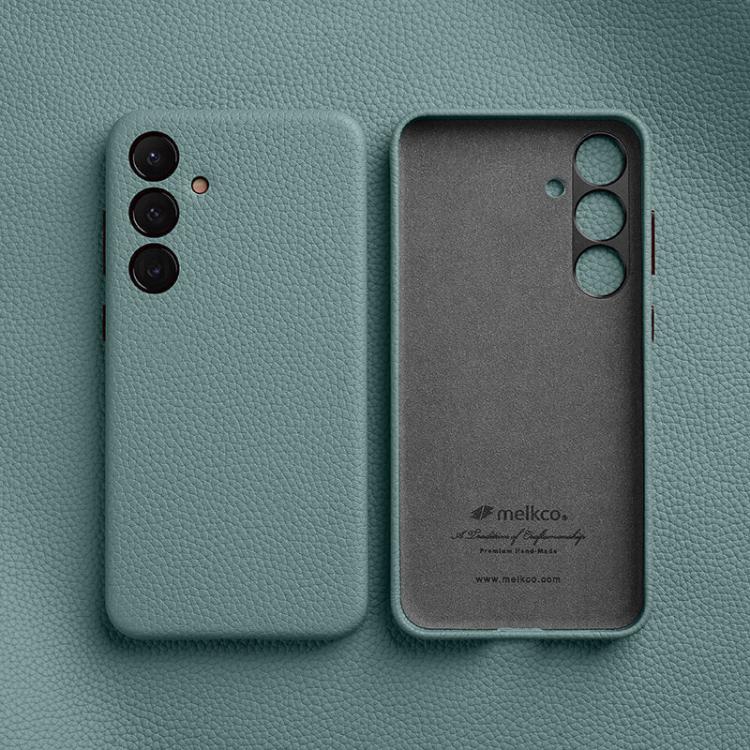 Custodia per telefono melkco in vera pelle con texture litchi e cornice metallica per l'obiettivo., For Samsung Galaxy S24 Ultra 5G, For Samsung Galaxy S24+ 5G, For Samsung Galaxy S24 5G