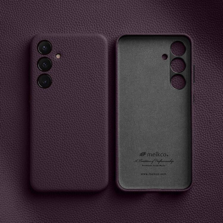 Custodia per telefono melkco in vera pelle con texture litchi e cornice metallica per l'obiettivo., For Samsung Galaxy S24 Ultra 5G, For Samsung Galaxy S24+ 5G, For Samsung Galaxy S24 5G