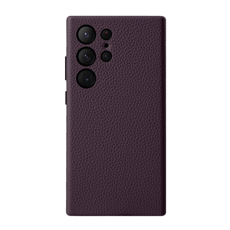 Custodia per telefono melkco in vera pelle con texture litchi e cornice metallica per l'obiettivo., For Samsung Galaxy S24 Ultra 5G, For Samsung Galaxy S24+ 5G, For Samsung Galaxy S24 5G