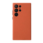 Custodia per telefono melkco in vera pelle con texture litchi e cornice metallica per l'obiettivo., For Samsung Galaxy S24 Ultra 5G, For Samsung Galaxy S24+ 5G, For Samsung Galaxy S24 5G