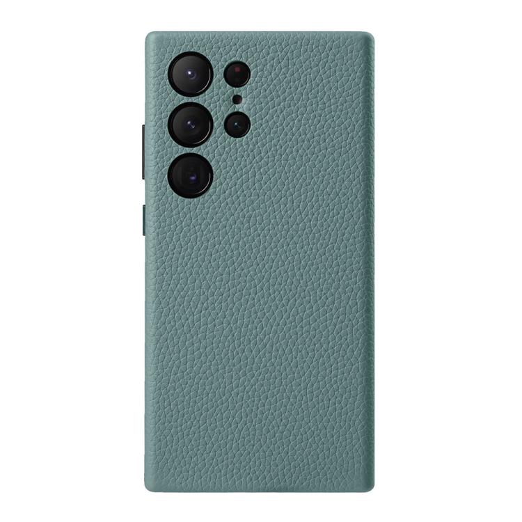 Custodia per telefono melkco in vera pelle con texture litchi e cornice metallica per l'obiettivo., For Samsung Galaxy S24 Ultra 5G, For Samsung Galaxy S24+ 5G, For Samsung Galaxy S24 5G