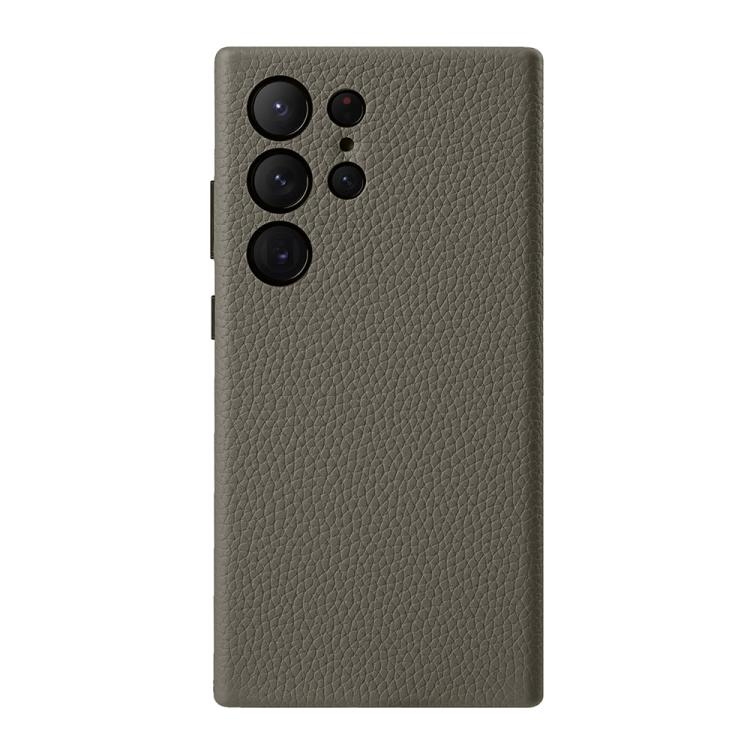 Custodia per telefono melkco in vera pelle con texture litchi e cornice metallica per l'obiettivo., For Samsung Galaxy S24 Ultra 5G, For Samsung Galaxy S24+ 5G, For Samsung Galaxy S24 5G