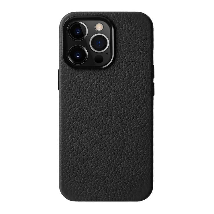Custodia per telefono melkco in vera pelle con texture litchi e cornice metallica per l'obiettivo., For iPhone 14 Pro, For iPhone 14 Pro Max, For iPhone 13 Pro Max, For iPhone 13 Pro