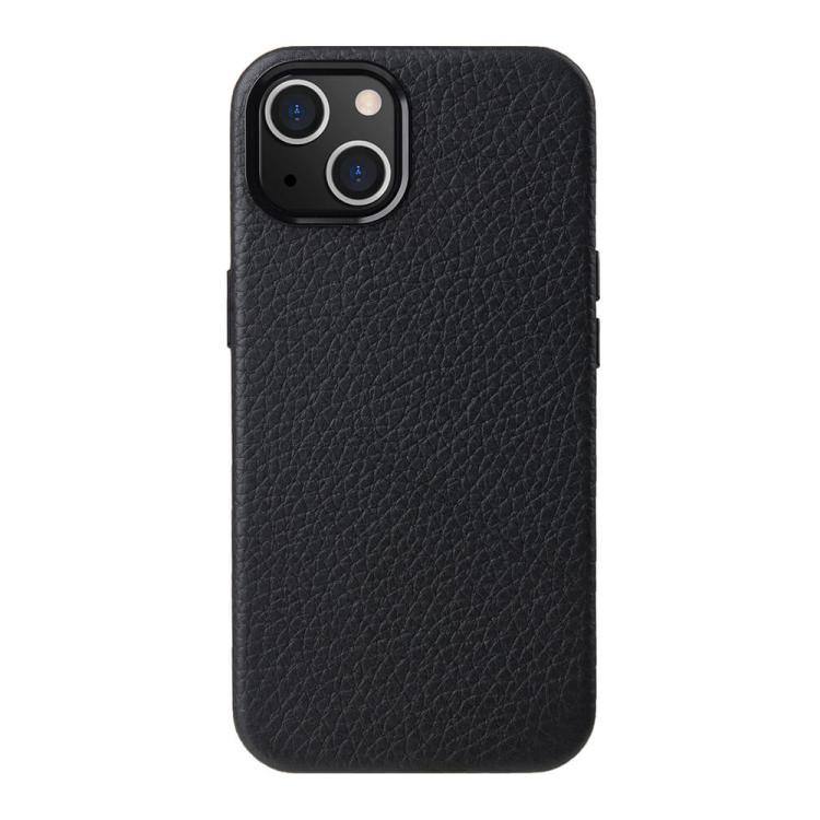 Custodia per telefono melkco in vera pelle con texture litchi e cornice metallica per l'obiettivo., For iPhone 15 Pro Max, For iPhone 15 Pro, For iPhone 15, For iPhone 14