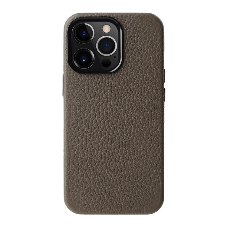 Custodia per telefono melkco in vera pelle con texture litchi e cornice metallica per l'obiettivo., For iPhone 15 Pro Max, For iPhone 15 Pro, For iPhone 15, For iPhone 14