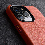 Custodia per telefono melkco in vera pelle con texture litchi e cornice metallica per l'obiettivo., For iPhone 15 Pro Max, For iPhone 15 Pro, For iPhone 15, For iPhone 14