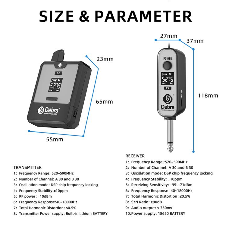 DEBRA DT-02 Ear-worn UHF Wireless Microphone System 2 TX & 1 RX, DT-02