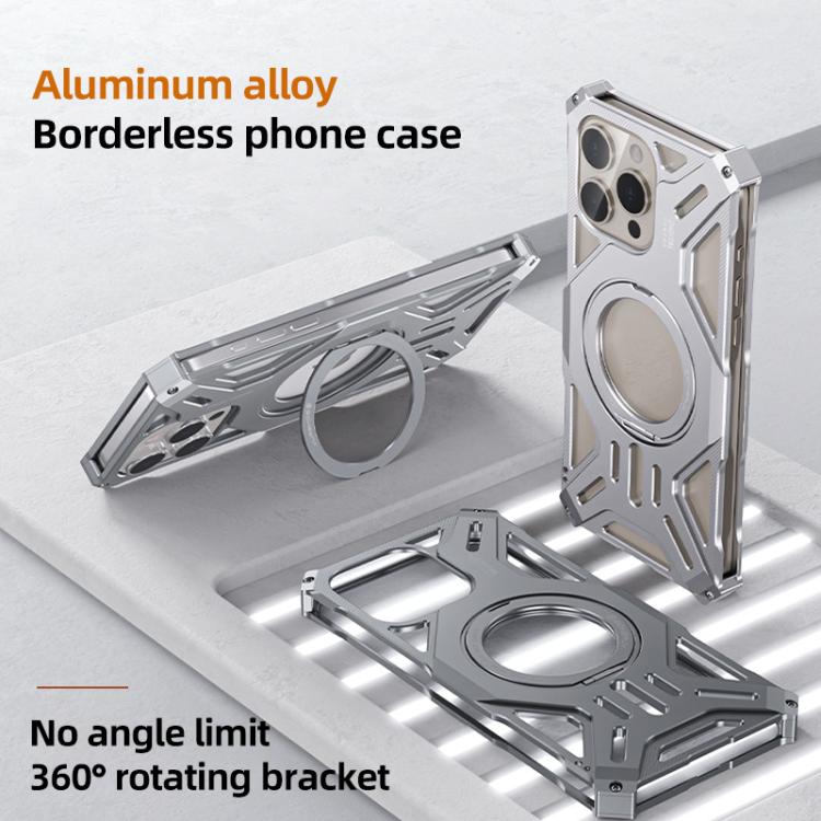 Custodia per telefono senza cornice in lega di alluminio con supporto magnetico girevole., For iPhone 16 Pro Max, For iPhone 16 Pro, For iPhone 16