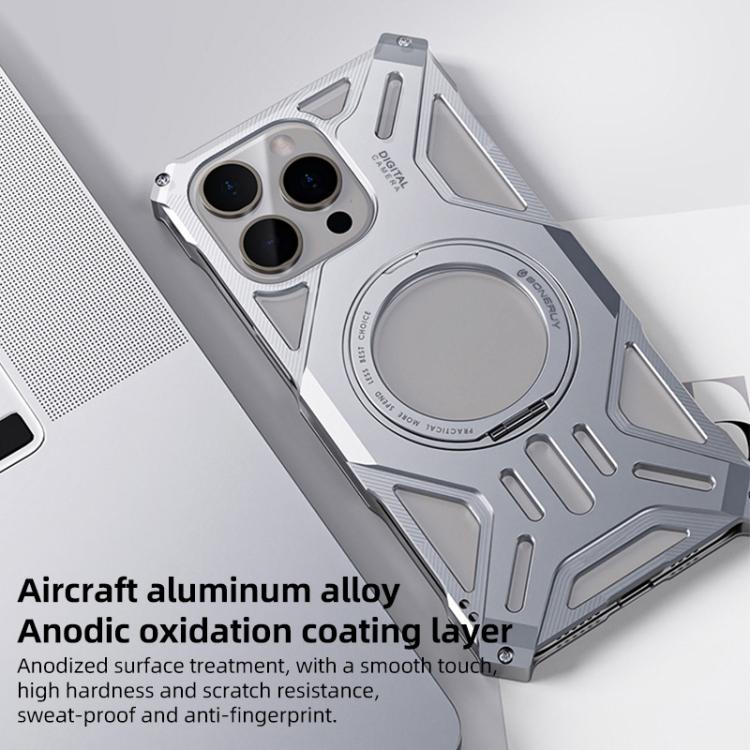 Custodia per telefono senza cornice in lega di alluminio con supporto magnetico girevole., For iPhone 15 Pro Max, For iPhone 15 Pro, For iPhone 15 Plus, For iPhone 15