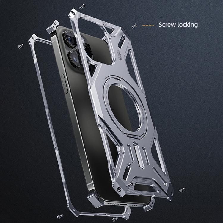 Custodia per telefono senza cornice in lega di alluminio con supporto magnetico girevole., For iPhone 15 Pro Max, For iPhone 15 Pro, For iPhone 15 Plus, For iPhone 15