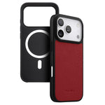melkco Custodia ibrida per telefono in vera pelle con texture litchi e copertura totale, magnetica, in PC., For iPhone 17 Pro Max, For iPhone 17 Pro, For iPhone Air