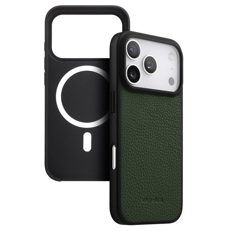 melkco Custodia ibrida per telefono in vera pelle con texture litchi e copertura totale, magnetica, in PC., For iPhone 17 Pro Max, For iPhone 17 Pro, For iPhone Air