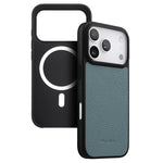 melkco Custodia ibrida per telefono in vera pelle con texture litchi e copertura totale, magnetica, in PC., For iPhone 17 Pro Max, For iPhone 17 Pro, For iPhone Air