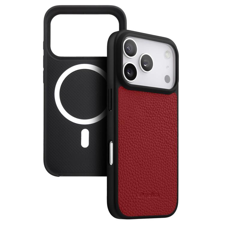 melkco Custodia ibrida per telefono in vera pelle con texture litchi e copertura totale, magnetica, in PC., For iPhone 17 Pro Max, For iPhone 17 Pro, For iPhone Air