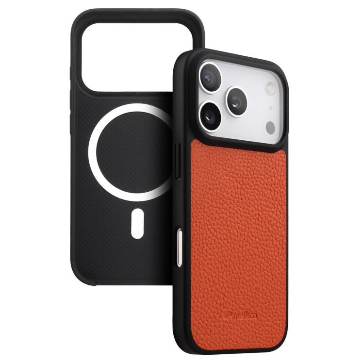 melkco Custodia ibrida per telefono in vera pelle con texture litchi e copertura totale, magnetica, in PC., For iPhone 17 Pro Max, For iPhone 17 Pro, For iPhone Air