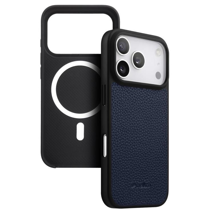 melkco Custodia ibrida per telefono in vera pelle con texture litchi e copertura totale, magnetica, in PC., For iPhone 17 Pro Max, For iPhone 17 Pro, For iPhone Air