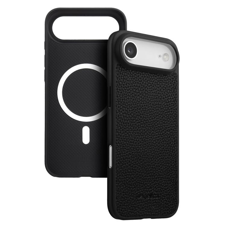 melkco Custodia ibrida per telefono in vera pelle con texture litchi e copertura totale, magnetica, in PC., For iPhone 17 Pro Max, For iPhone 17 Pro, For iPhone Air