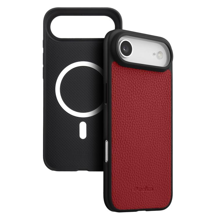 melkco Custodia ibrida per telefono in vera pelle con texture litchi e copertura totale, magnetica, in PC., For iPhone 17 Pro Max, For iPhone 17 Pro, For iPhone Air