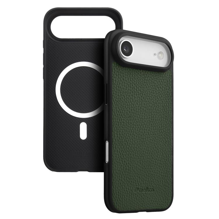 melkco Custodia ibrida per telefono in vera pelle con texture litchi e copertura totale, magnetica, in PC., For iPhone 17 Pro Max, For iPhone 17 Pro, For iPhone Air