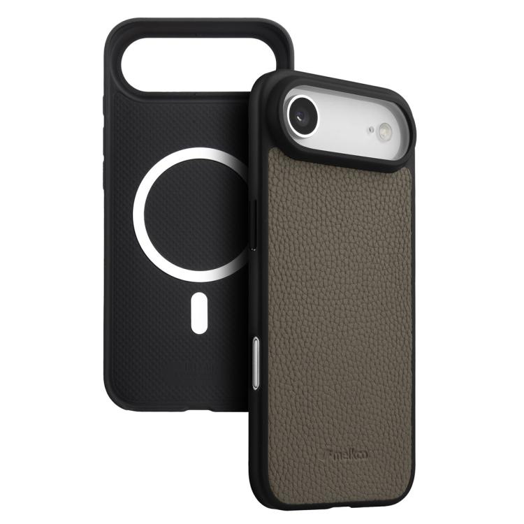 melkco Custodia ibrida per telefono in vera pelle con texture litchi e copertura totale, magnetica, in PC., For iPhone 17 Pro Max, For iPhone 17 Pro, For iPhone Air