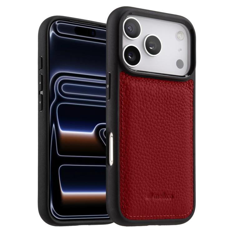 Melkco - Custodia ibrida per telefono in vera pelle con texture litchi a copertura totale., For iPhone 17 Pro Max, For iPhone 17 Pro, For iPhone 17