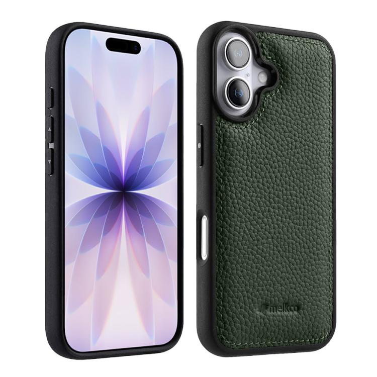 Melkco - Custodia ibrida per telefono in vera pelle con texture litchi a copertura totale., For iPhone 17 Pro Max, For iPhone 17 Pro, For iPhone 17