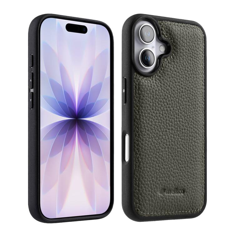 Melkco - Custodia ibrida per telefono in vera pelle con texture litchi a copertura totale., For iPhone 17 Pro Max, For iPhone 17 Pro, For iPhone 17