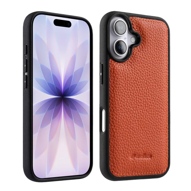 Melkco - Custodia ibrida per telefono in vera pelle con texture litchi a copertura totale., For iPhone 17 Pro Max, For iPhone 17 Pro, For iPhone 17