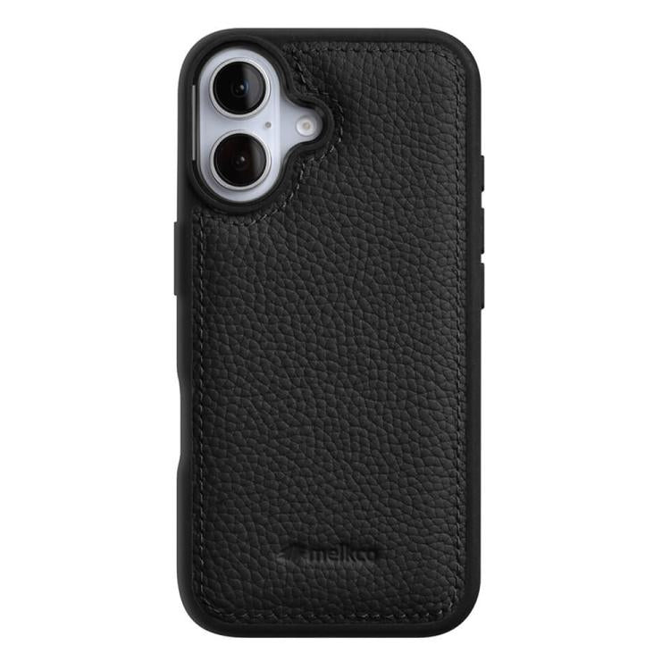 Melkco - Custodia ibrida per telefono in vera pelle con texture litchi a copertura totale., For iPhone 16