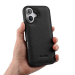 Melkco - Custodia ibrida per telefono in vera pelle con texture litchi a copertura totale., For iPhone 16