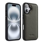 Melkco - Custodia ibrida per telefono in vera pelle con texture litchi a copertura totale., For iPhone 16