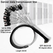 WG192 Slimline SAS4.0 SFF-8654 8i to SATAx8 Server Hard Drive High-Speed ??Adapter Cable, 0.5m Elbow, 0.8m Straight Head
