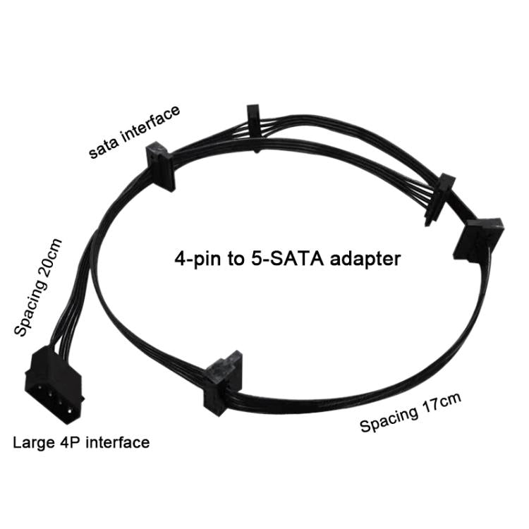 WG194 IDE 4 Pin to 5xSATA 15 Pin 1 to 5 Power Extension Hard Drive Adapter, 0.6m