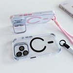 Custodia magnetica trasparente con supporto e cinturino da polso., For iPhone 17 Pro Max, For iPhone 17 Pro