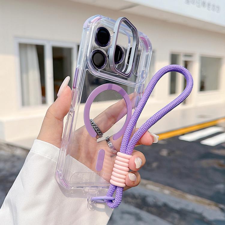 Custodia magnetica trasparente con supporto e cinturino da polso., For iPhone 17 Pro Max, For iPhone 17 Pro