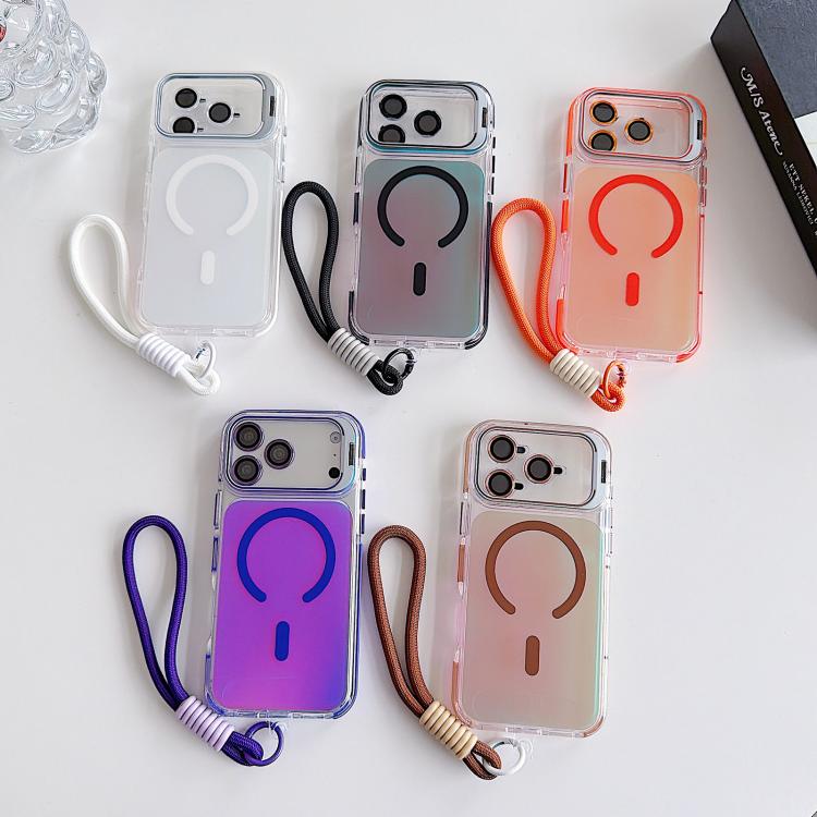 Custodia magnetica per telefono con supporto e cinturino da polso, effetto camaleonte vibrante., For iPhone 17 Pro Max, For iPhone 17 Pro