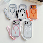 Custodia magnetica per telefono con supporto e cinturino da polso, dai colori vivaci e trasparenti., For iPhone 17 Pro Max, For iPhone 17 Pro