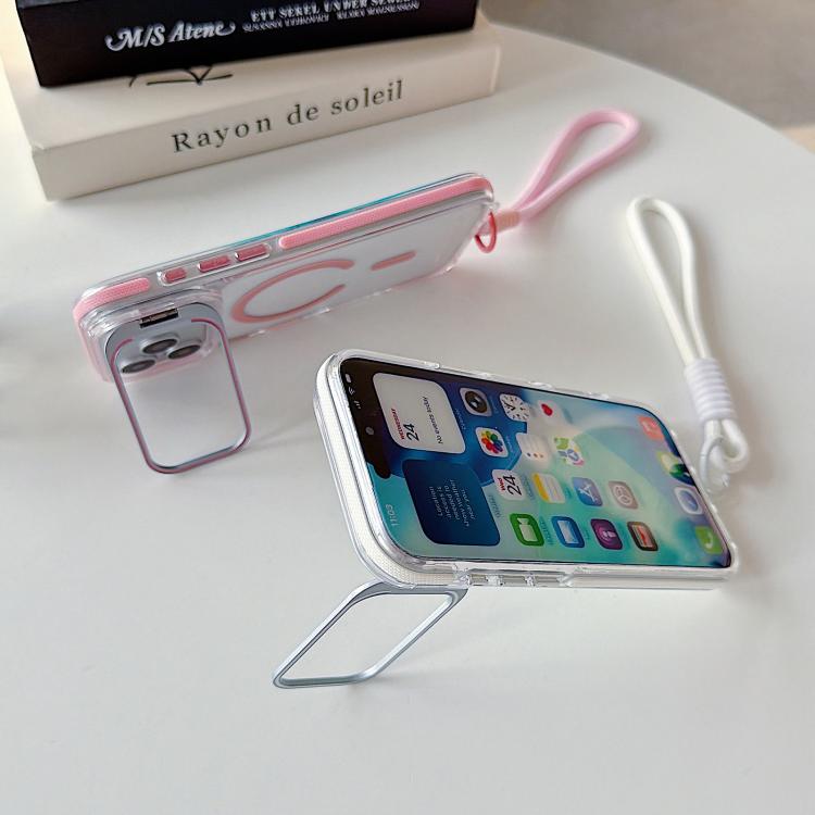 Custodia magnetica per telefono con supporto e cinturino da polso, dai colori vivaci e trasparenti., For iPhone 17 Pro Max, For iPhone 17 Pro