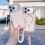 Custodia magnetica per telefono con supporto e cinturino da polso, dai colori vivaci e trasparenti., For iPhone 17 Pro Max, For iPhone 17 Pro