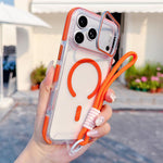 Custodia magnetica per telefono con supporto e cinturino da polso, dai colori vivaci e trasparenti., For iPhone 17 Pro Max, For iPhone 17 Pro
