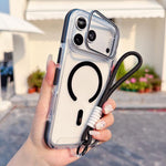 Custodia magnetica per telefono con supporto e cinturino da polso, dai colori vivaci e trasparenti., For iPhone 17 Pro Max, For iPhone 17 Pro