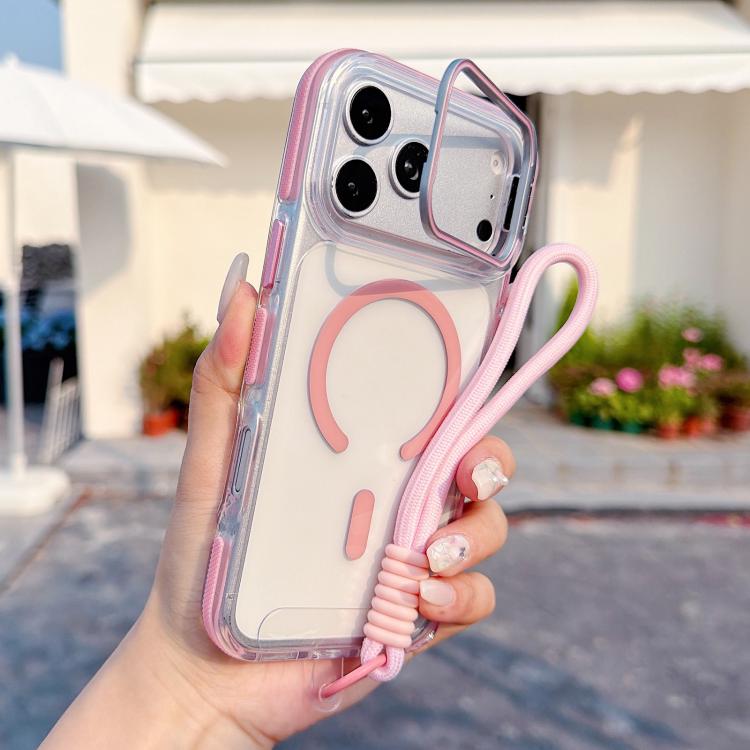 Custodia magnetica per telefono con supporto e cinturino da polso, dai colori vivaci e trasparenti., For iPhone 17 Pro Max, For iPhone 17 Pro