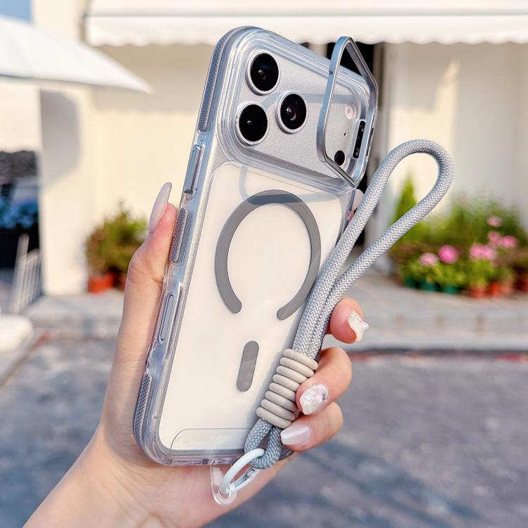 Custodia magnetica per telefono con supporto e cinturino da polso, dai colori vivaci e trasparenti., For iPhone 17 Pro Max, For iPhone 17 Pro