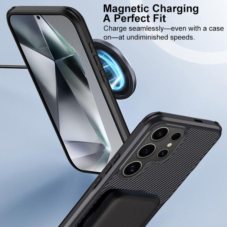 Custodia per telefono magnetica con texture in fibra di carbonio a forma di lama e piacevole al tatto., For Samsung Galaxy S25 5G, For Samsung Galaxy S25+ 5G, For Samsung Galaxy S25 Ultra 5G, For Samsung Galaxy S24 Ultra 5G, For Samsung Galaxy S24+ 5G ...
