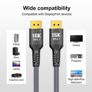 WG235 DP2.1 to DP2.1 16K 30Hz HD Video Adapter Cable, 1m, 1.5m, 2m, 3m, 5m