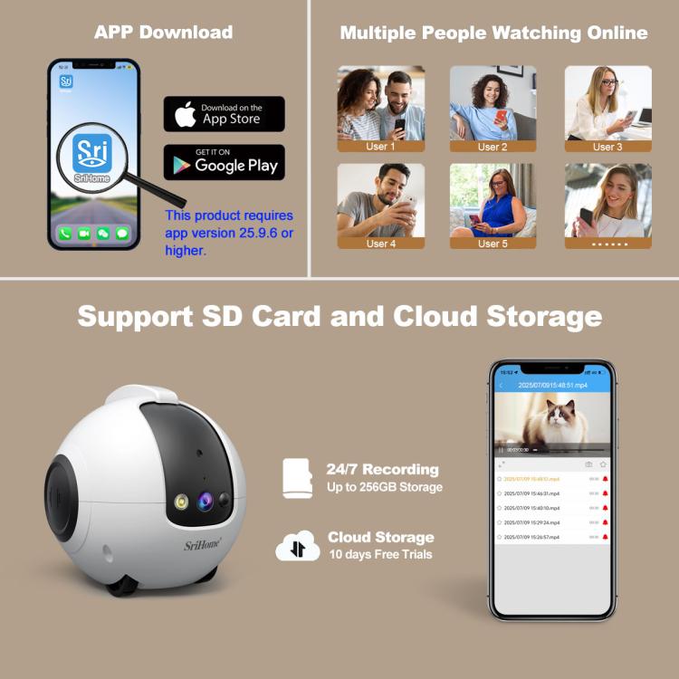 Telecamera robot intelligente per animali domestici SriHome DH013 Plus da 4 MP con base di ricarica automatica., US Plug, UK Plug, EU Plug, AU Plug