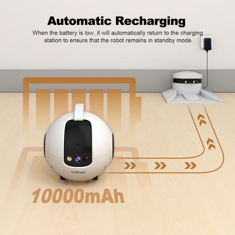 Telecamera robot intelligente per animali domestici SriHome DH013 Plus da 4 MP con base di ricarica automatica., US Plug, UK Plug, EU Plug, AU Plug