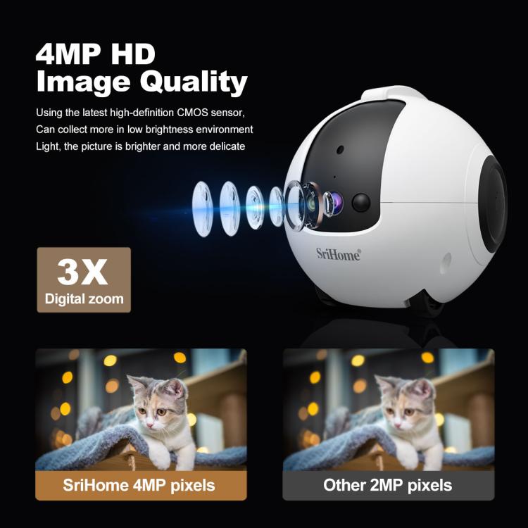 Telecamera robot intelligente per animali domestici SriHome DH013 Plus da 4 MP con base di ricarica automatica., US Plug, UK Plug, EU Plug, AU Plug