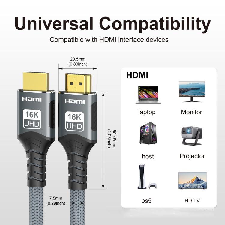 WG229 16K 60Hz HDMI 2.2 High Speed ??Transmission HD Adapter Cable, 1m, 2m, 3m